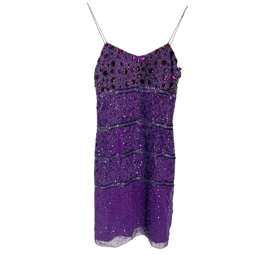Aidan Mattox Purple Silk Beaded Jewel Embellished Homecoming Party Mini Dress S